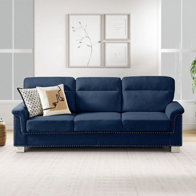 Modern Compressed Snow Velvet Fabric Three-Seater Sofa, Snowflake Velvet Upholstered Comfort Sofa, With Removable Seat Cushion Covers, Suitable For Living Rooms, Apartments, And Offices.