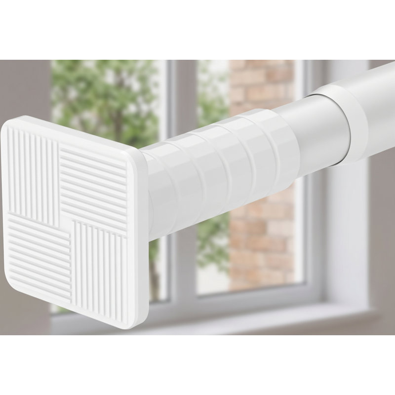 An extra-long outdoor spring shower tension rod with a square base, adjustable from 51-168In (4.25-14Ft); the heavy-duty, rust-proof no-drill design works for windows, patios, and bathrooms.