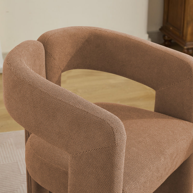 Chaise de salle à manger moderne avec accoudoirs rembourrés, structure en bois massif, Brun