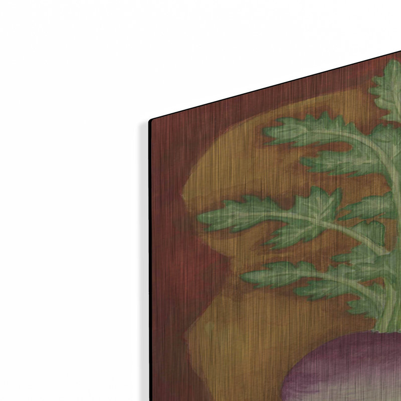Art mural en métal luxueux «Veggies On Red L Navet» par Andrea Strongwater, H 36 po x l 24 po