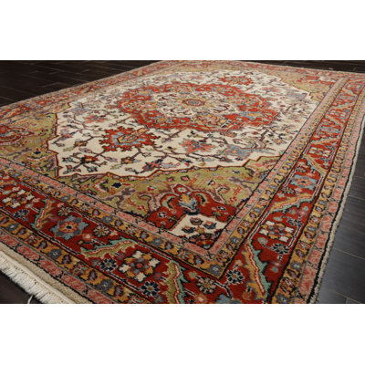 6x8'9'' Hand Knotted Wool Ivory Herrija Arts & Crafts Rug