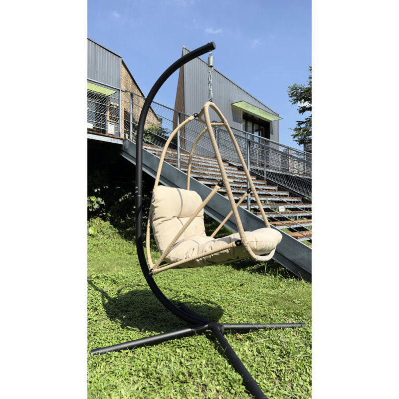 Swing Egg Chair With Stand, Indoor Outdoor Basket Hanging Chair, 4 - Point Support, Aging , Soft Cushions, Ideal For ' Leisure Time C Type Bracket, Cushion, Pillow And Special Cup Holder, 350lbs