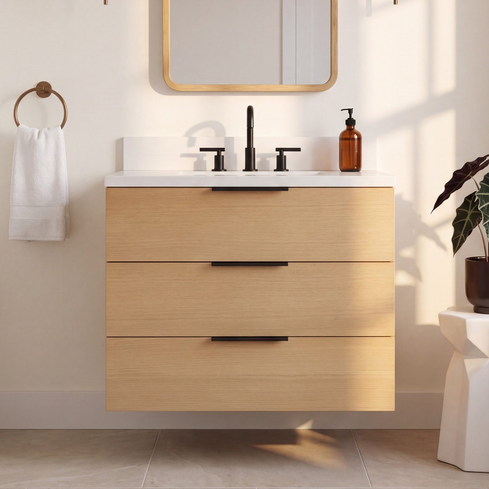 Mitchell 30 " Pine Single Bathroom Vanity, Matte White Quartz, Blonde Wood, 30" W