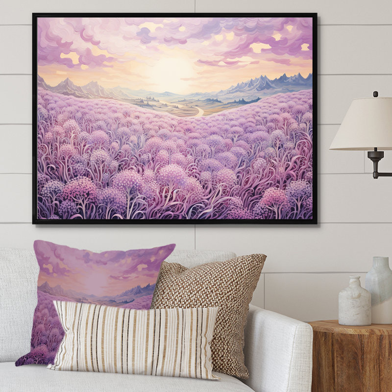 «Magical Lilac Flowers Field» sur impression sur toile, H 12 po x l 20 po x P 1 po, Cadre flottant noir