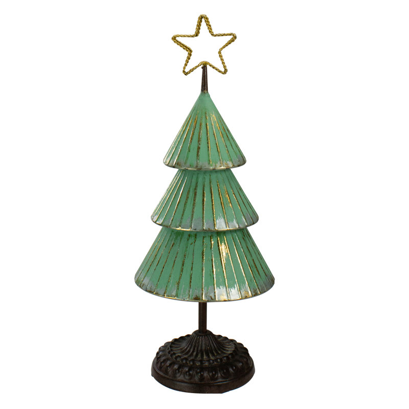 Arbre de Noël 17 po vert et doré rustique avec une étoile découpée