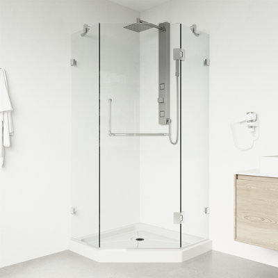 Piedmont 36"" W x 36"" D x 77"" H Hinged Frameless Shower Enclosure with 3/8  Clear Glass&Base -  VIGO, VG6062CHCL36WS