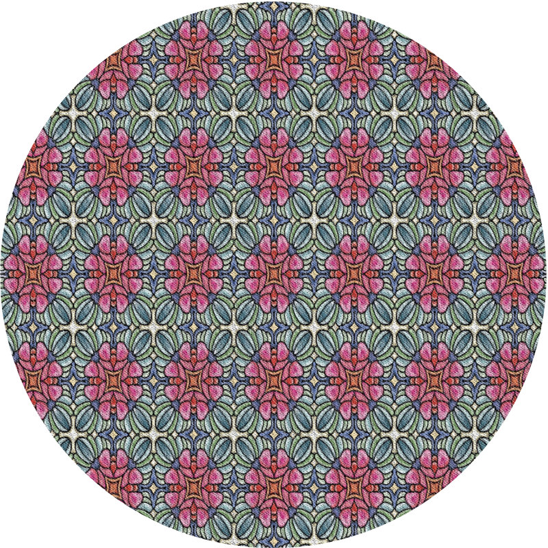 Tapis décoratif rose, Rond 7 pi