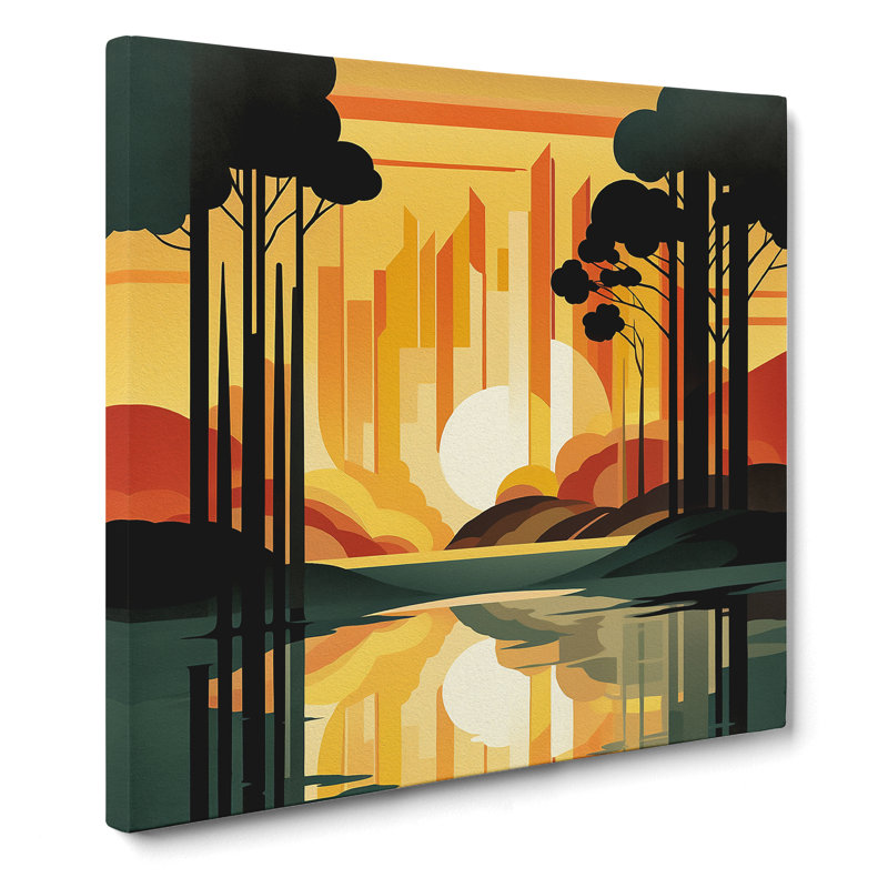 Art Deco Sunset Vintage Art - Wrapped Canvas - Framed Print, 35cm H x 35cm W x 3cm D