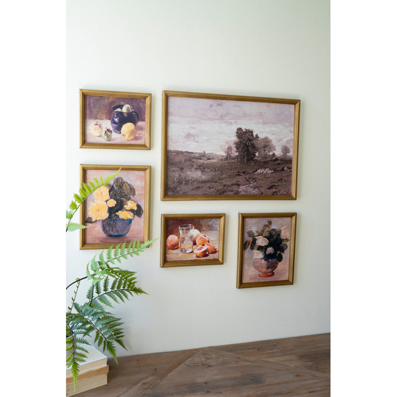  Encadrée de reproductions murales de galerie - Collection d'œuvres d'art nature morte avec fruits, fleurs et paysage, ensemble de cinq