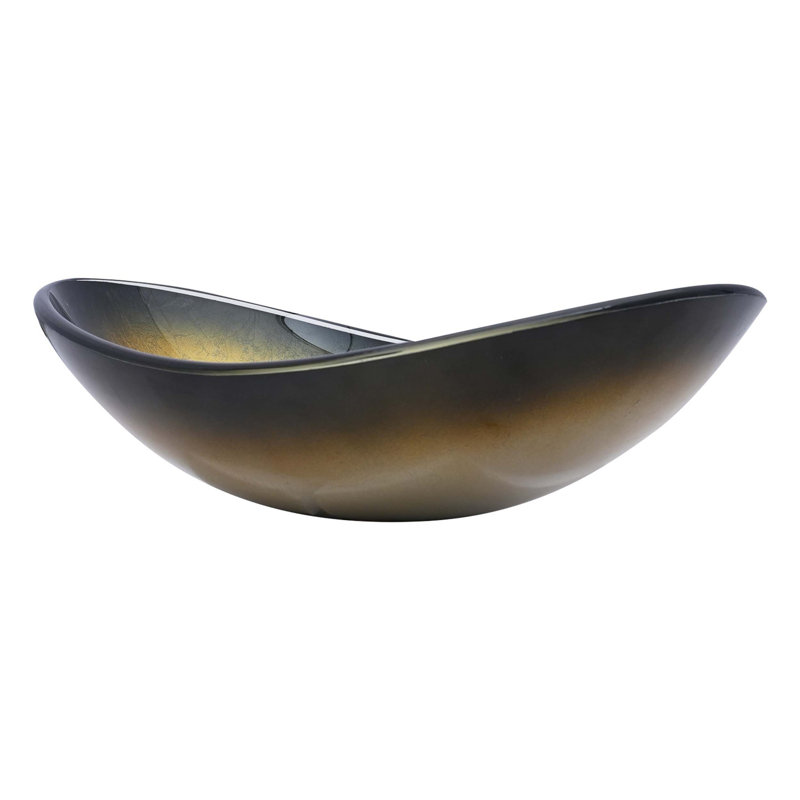 Lavabo de salle de bain vasque en verre trempé noir artistique avec drain escamotable noir, lavabo de salle de bain en forme de bateau au-dessus du comptoir (sans robinet)