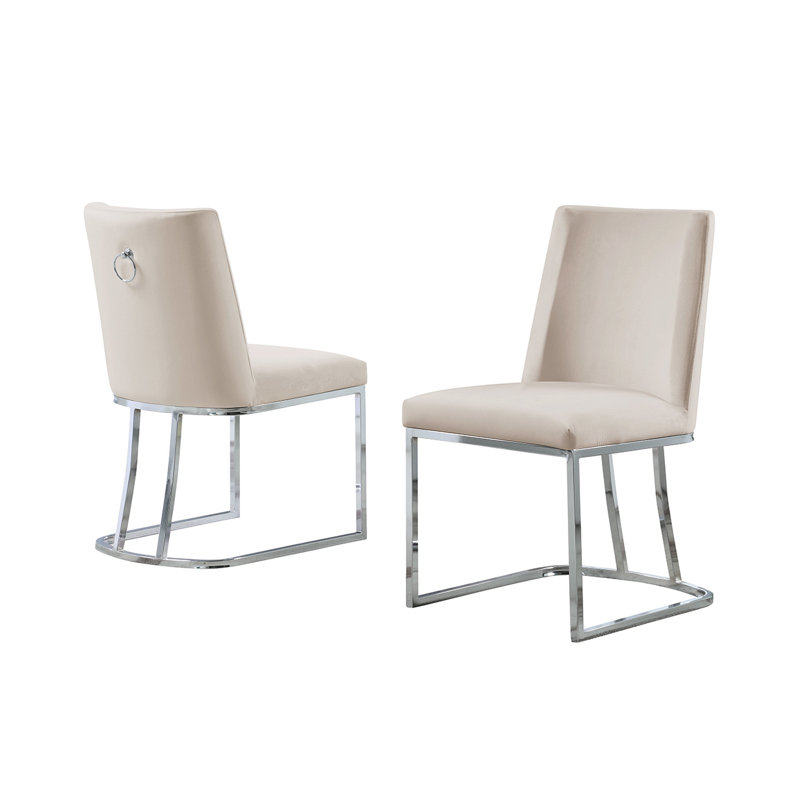 Chaise d'appoint rembourrée en velours Stansté, Crème, Argent
