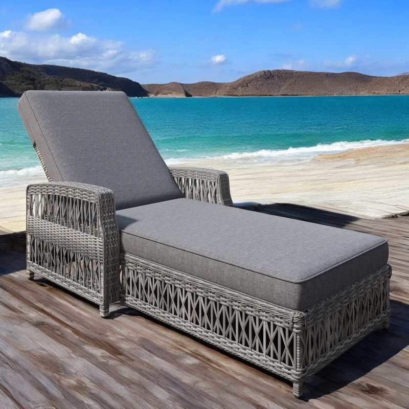 Outdoor Wicker Chaise Lounge With Cushions, Gray, 1 Piece