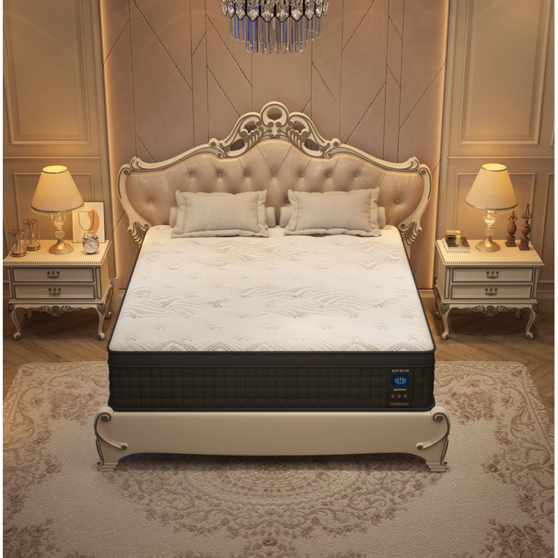 10/12/14 Inch Euro Top Mattress In A Box Memory Foam Hybrid Mattress With Individually Pocket Springs Medium Firm Strong Edge Support White With Black Rim