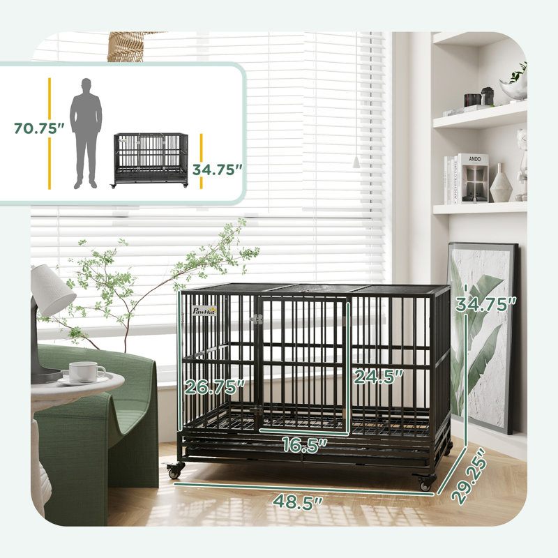 Heavy Duty Dog Crate Metal Cage Kennel With Lockable Wheels