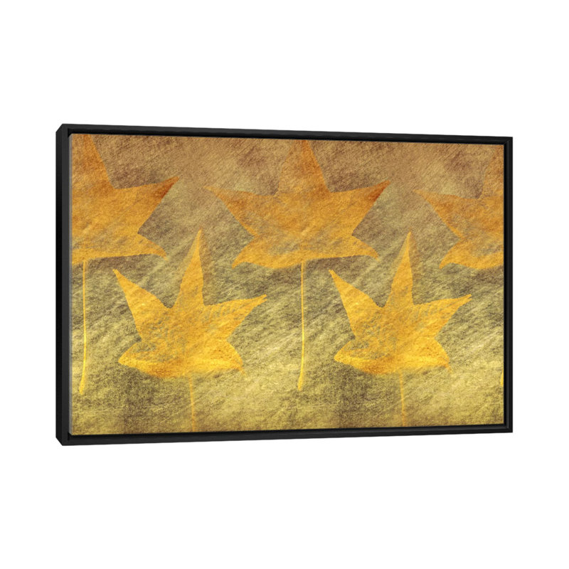 «Five Golden Leaves», impression sur toile, H 18 po x l 26 po x P 1,5 po, Toile avec cadre noir, Pas de tapis