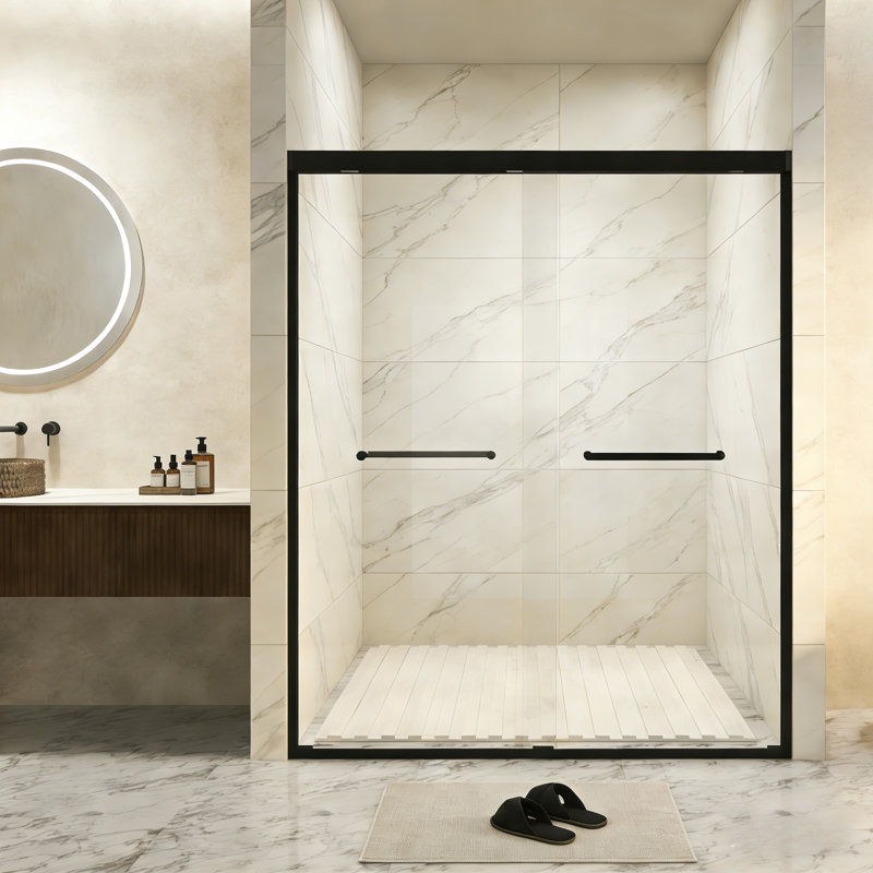56-60" W × 72" H Double Sliding Shower Door with 1/4" (6mm) Clear Tempered Safety Glass with Stainless Steel Handle