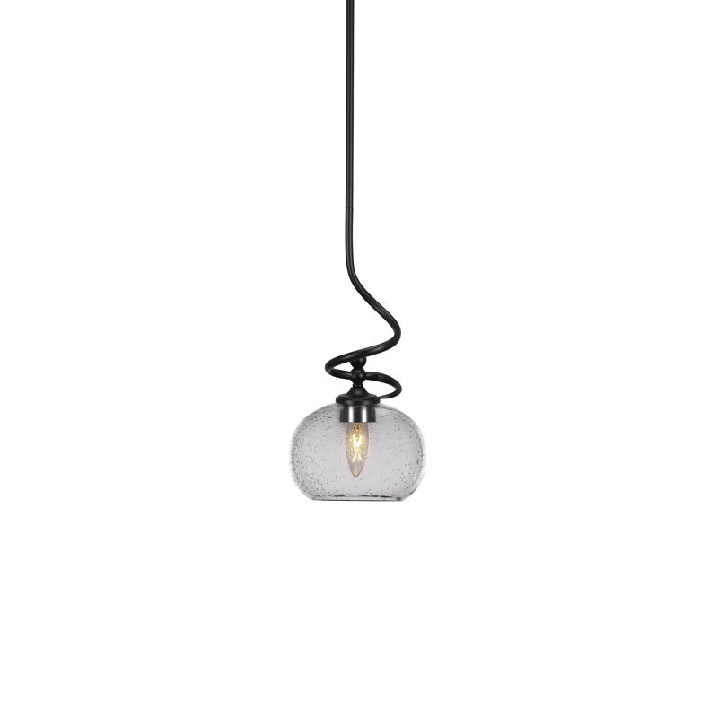 Tilbrook Stem Hung Mini Pendant With 7" Clear Bubble Glass, Matte Black
