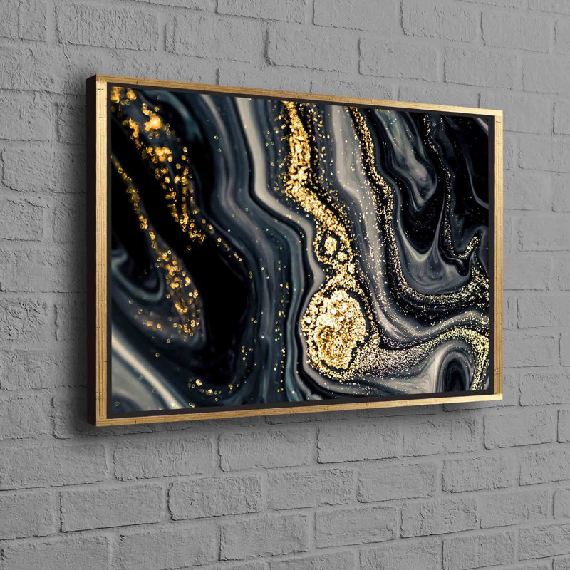 Marble Abstract Wall Art Perfect As Modern And Luxury Home Decor On Canvas, Gold Floater Framed, 40 cm H x 60 cm W