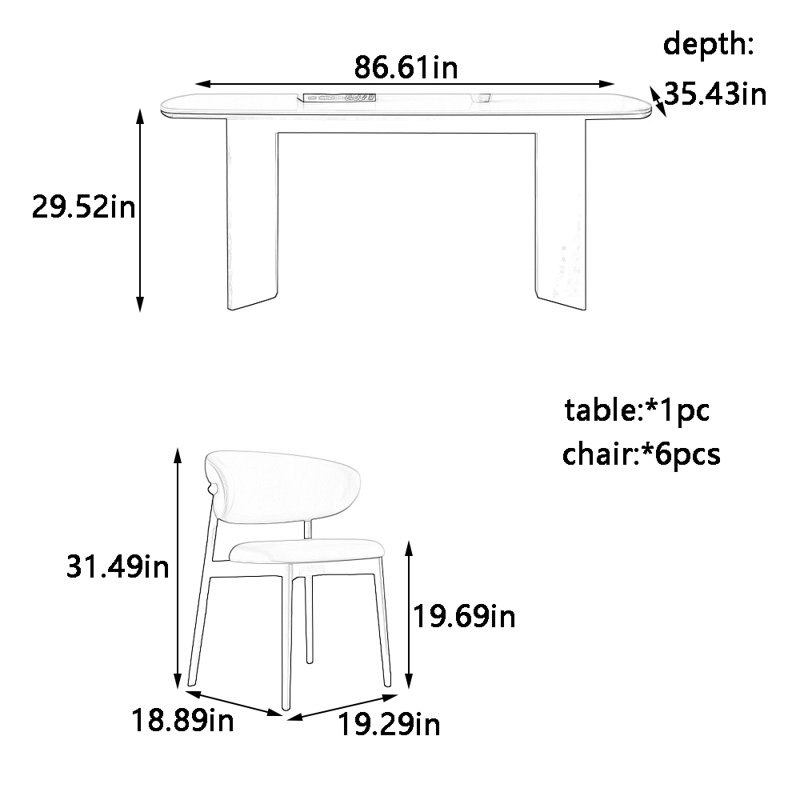 Ensemble de table et chaises Natural Rock, H 29,52 po x L 86,61 po x l 35,43 po