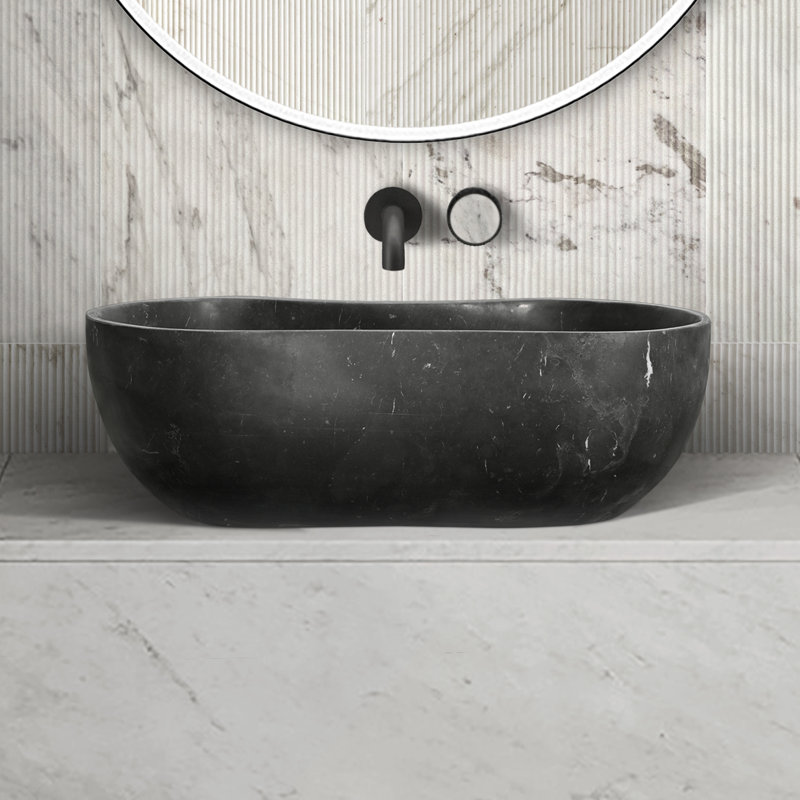 Dark Grey Natural Marble Vessel Sink, Organic Wavy Stone Basin, Matte Finish Vanity Bowl (23.6 Inch) | Gift Idea, Dark Gray