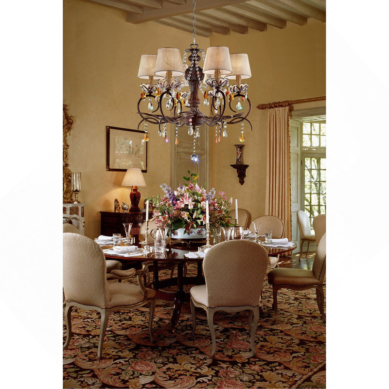 27 po. Plafonnier haut en métal «Magnolia» avec finition bronze et accents de cristal