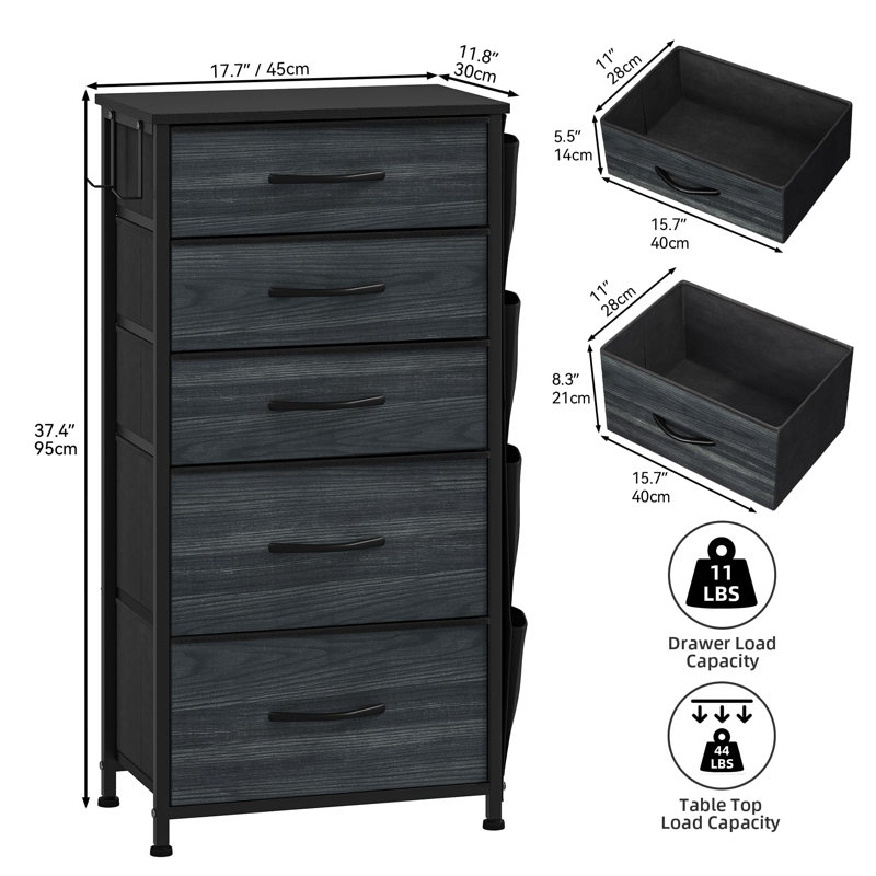 5 Drawer Storage Drawer, Black
