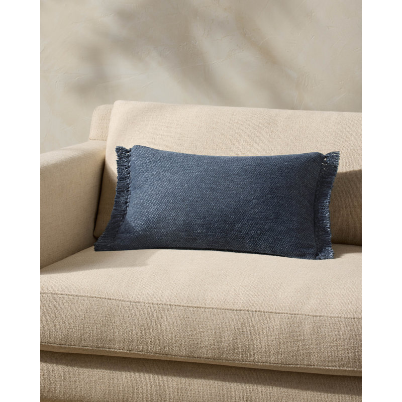 Navy Rectangular Cotton Blend Washable Throw Pillow