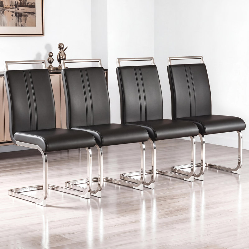 Modern Luxe Faux Leather Dining Chair Set of 4, Thick Foam Dining Chairs, C Shaped Kitchen Chairs for Dining Room, Conference Room
