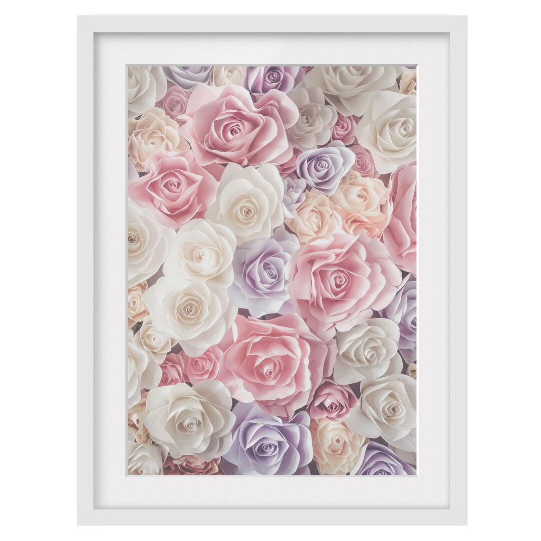 Gerahmtes Papierbild Pastell Paper Art Rosen