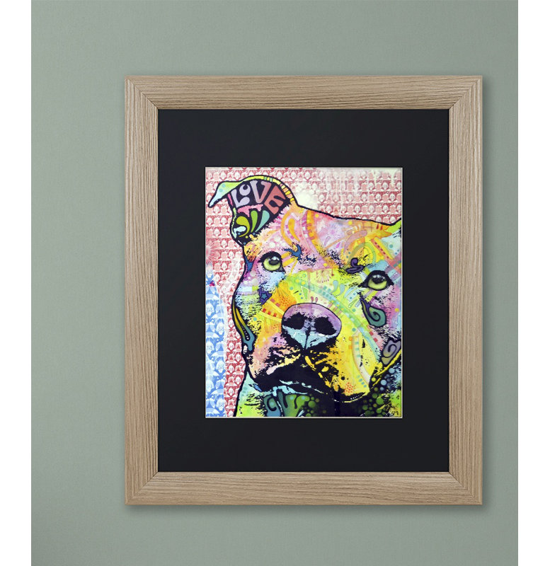 « thouthful pittbull ii », impression sur toile, H 14 po x l 11 po x P 0,5 po, Cadre noir, Blanc