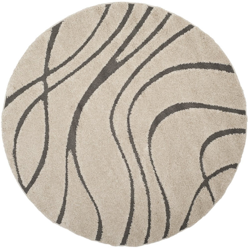 Tapis crème / gris Ashal, Rond 9 pi