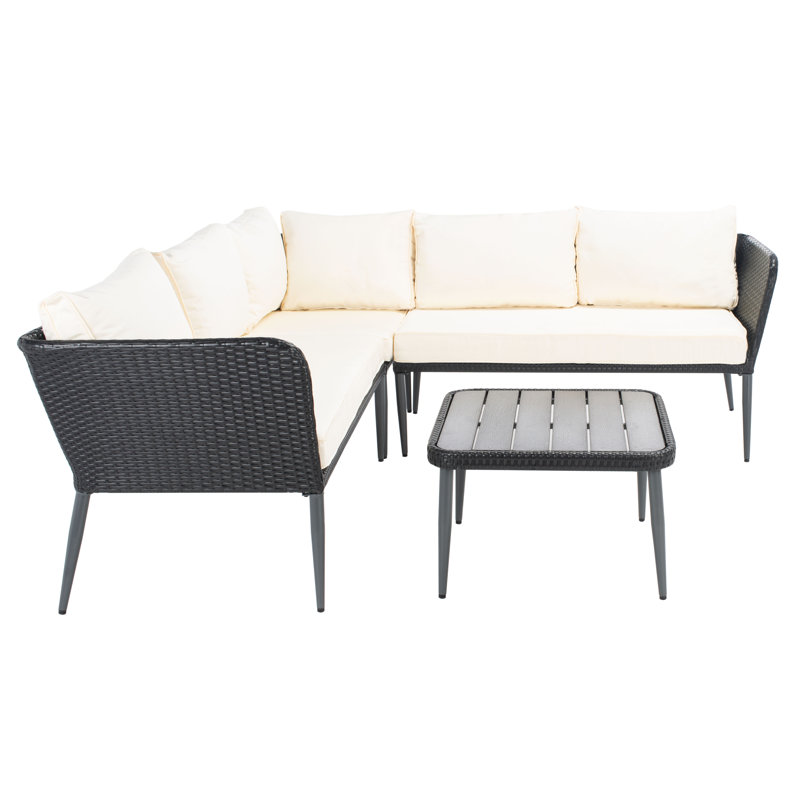 Fresnes 4 - Person Patio Conversation Set with Cushions, Black Frame/Beige Cushion