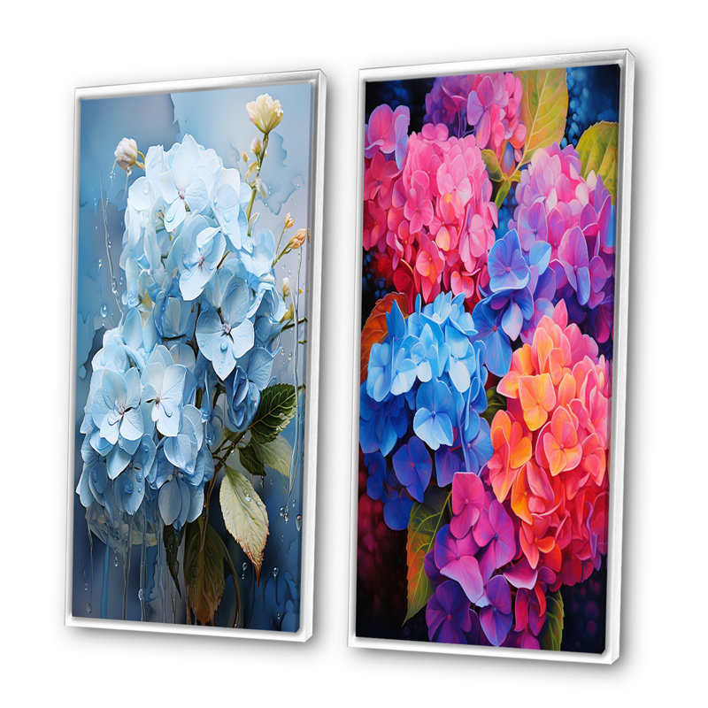 «Blue Hydrangea Subtle Serenade» «Blue Hydrangea Subtle Serenade» 2 - pièces sur, Cadre blanc, H 20 po x l 24 po