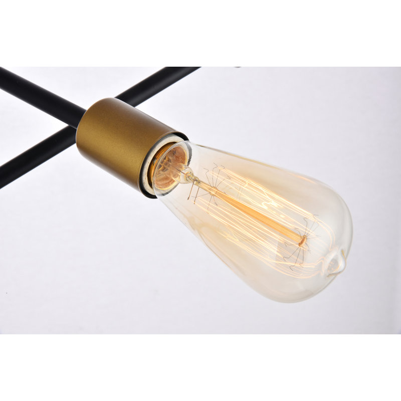Whelchel Sputnik Modern Linear Chandelier, Black/Brass, 6 Lights, 21" H x 29" W x 29" D