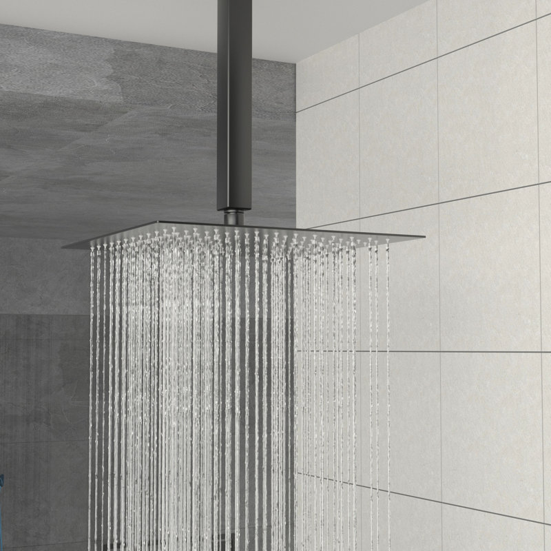 Matte Black 10 Inch Square Ceiling Mount Dual Shower Head System With - Scald Feature, Rainfall Spray Pattern, And Handheld For Comfort Easy Installation, Included