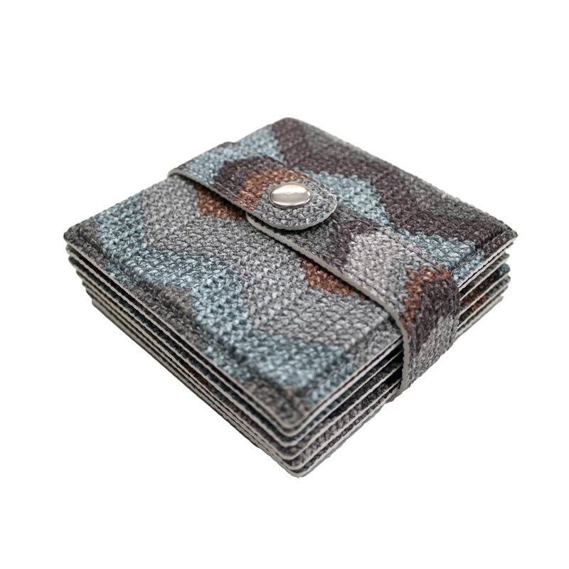 Square 6 Piece Car Coaster Set, Blue / White / Grey