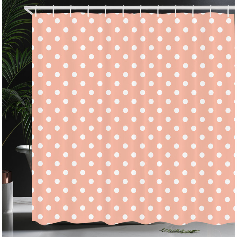  Rideau de douche simple à pois colorés, H 69 po x l 70 po, Blanc pêche