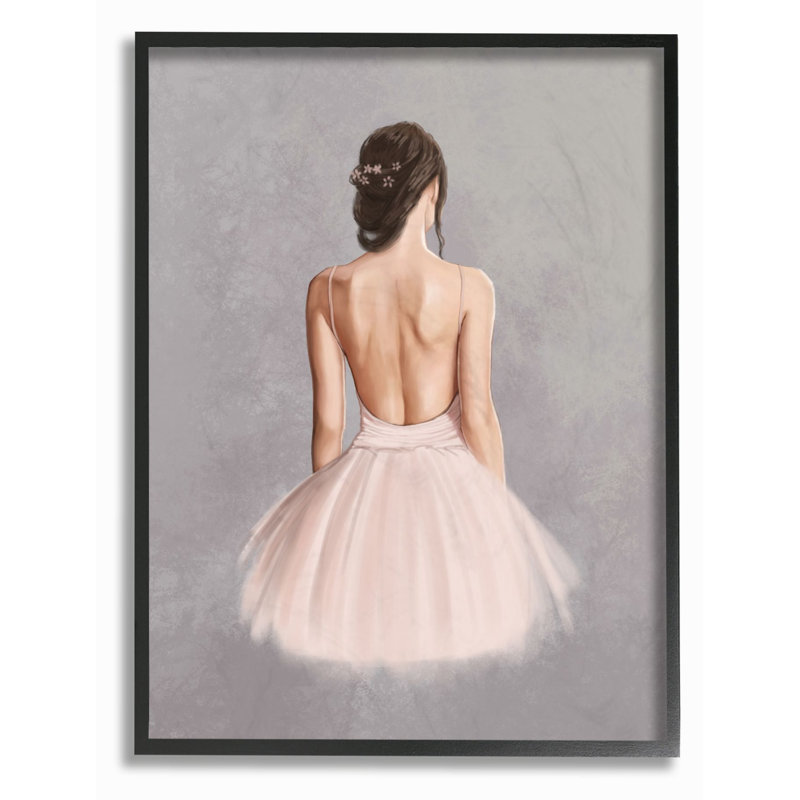 « ballerine fille, peinture gris rose », art textuel, H 20 po x l 16 po, Giclée encadrée noir minuit