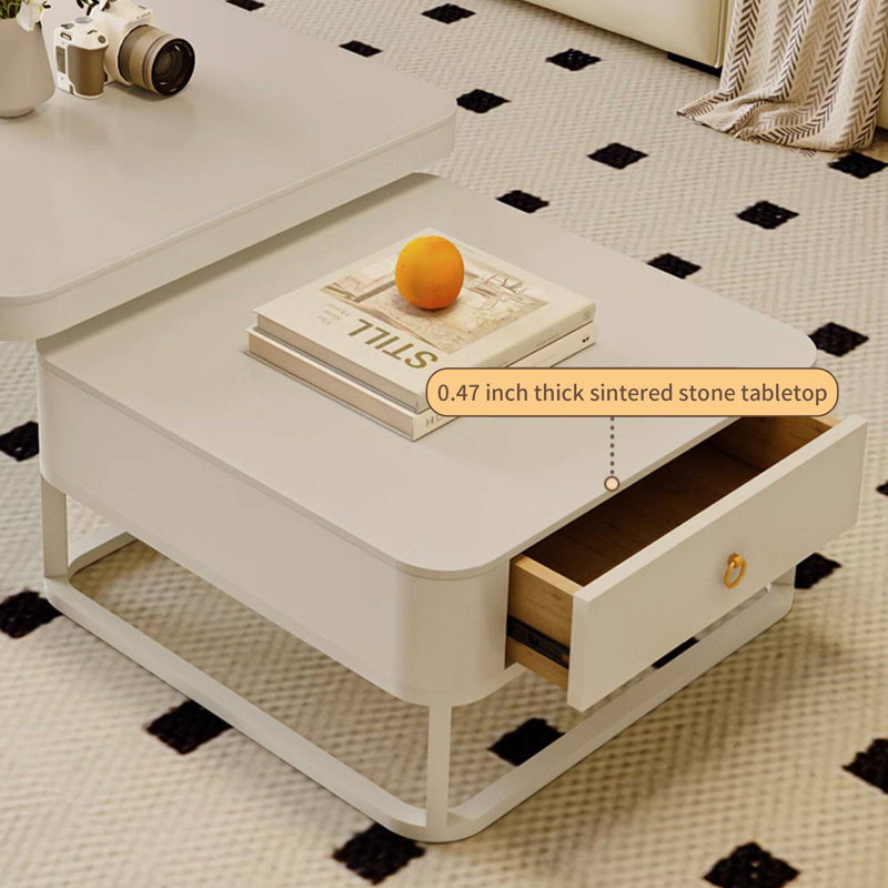 Table basse Minimalist Luxury, H 17 po x L 27,55 po x l 27,55 po, Blanc