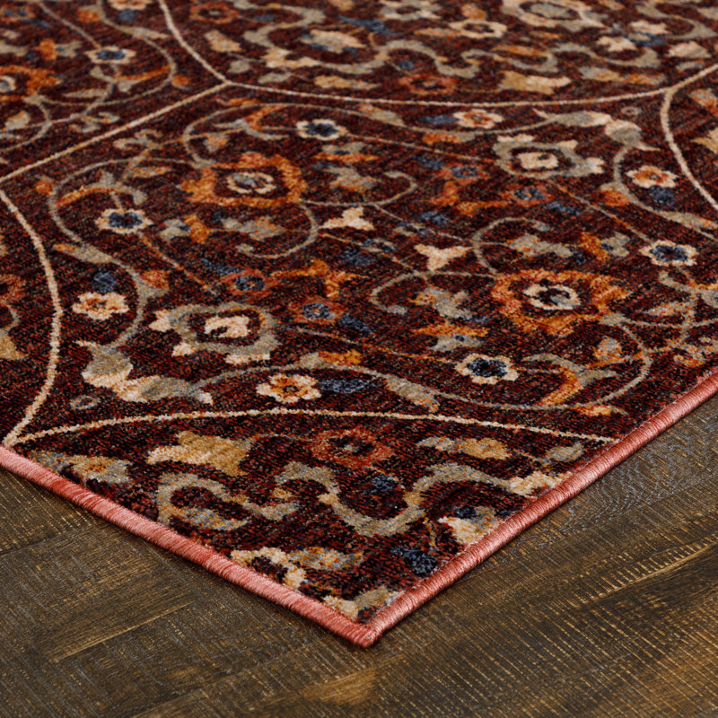 Tapis floral à poils longs bourgogne, Rectangle 8 pi x 10 pi