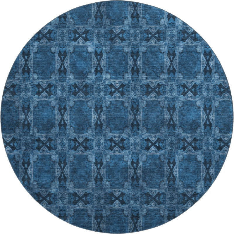 Premium Machine Washable Cerrito AMF564 Navy Rug, Round 8'
