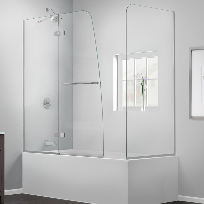 Porte de baignoire demi-cadre avec panneau de retour l 57 po x H 58 po Aqua Ultra, Chrome