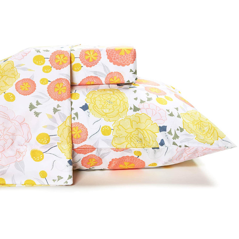 White Floral Microfiber Full Bedding Set with Pillowcases