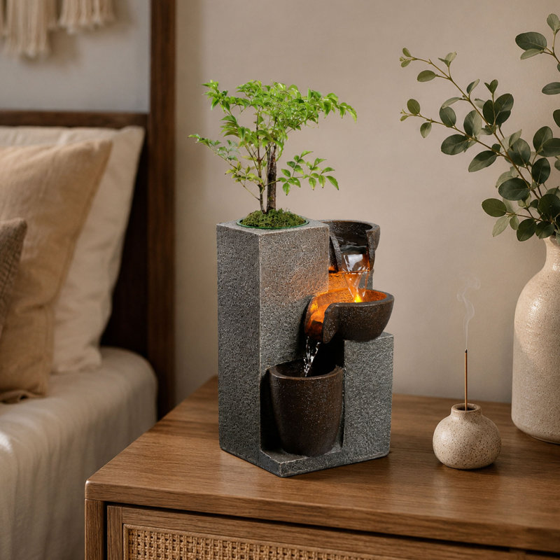 Fontaine de table avec lumière DEL et support pour plante