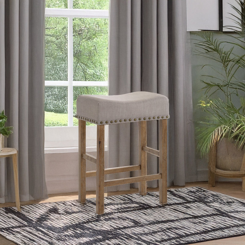 Ensemble de 2 tabourets à hauteur de comptoir en lin brun clair Modern Barrow, Chêne