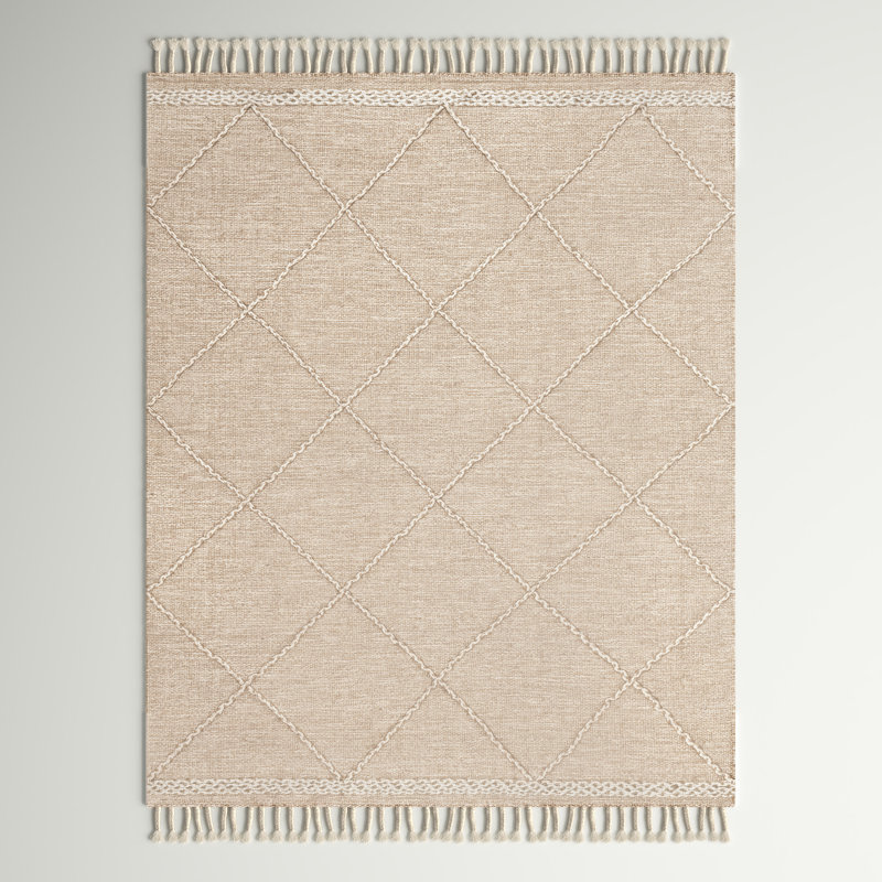 Tapis beige tissé à plat à la main Charlie, Rectangle 8 pi x 10 pi