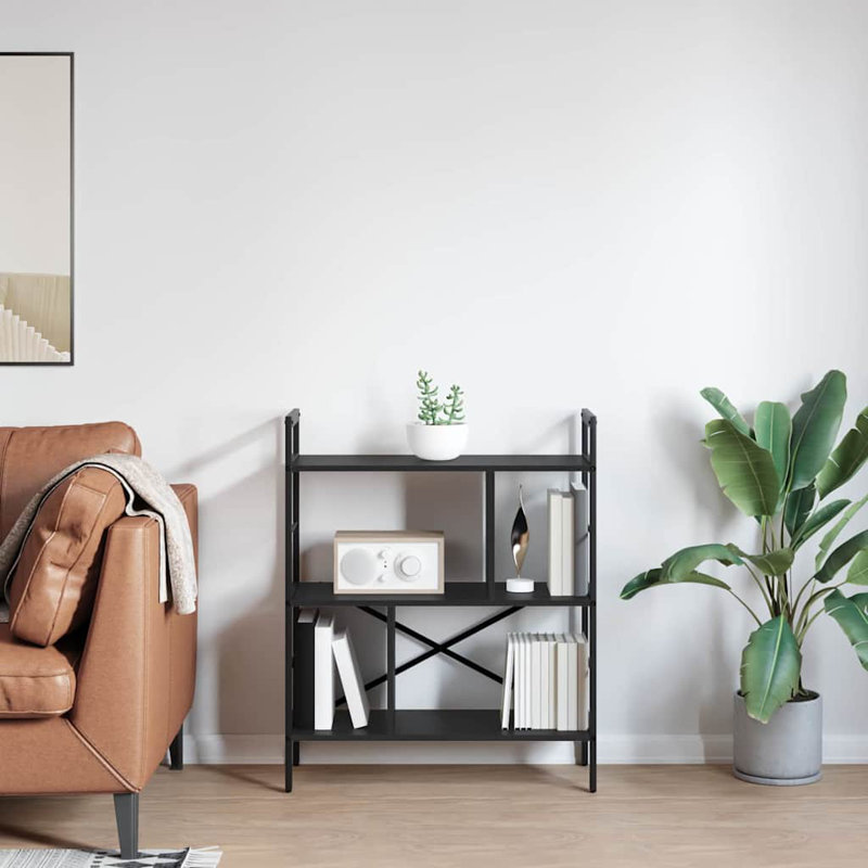 75cm W Steel Etagere Bookcase, Black Oak, (3 Shelves) 91cm. H x 75cm. W x 30cm. D