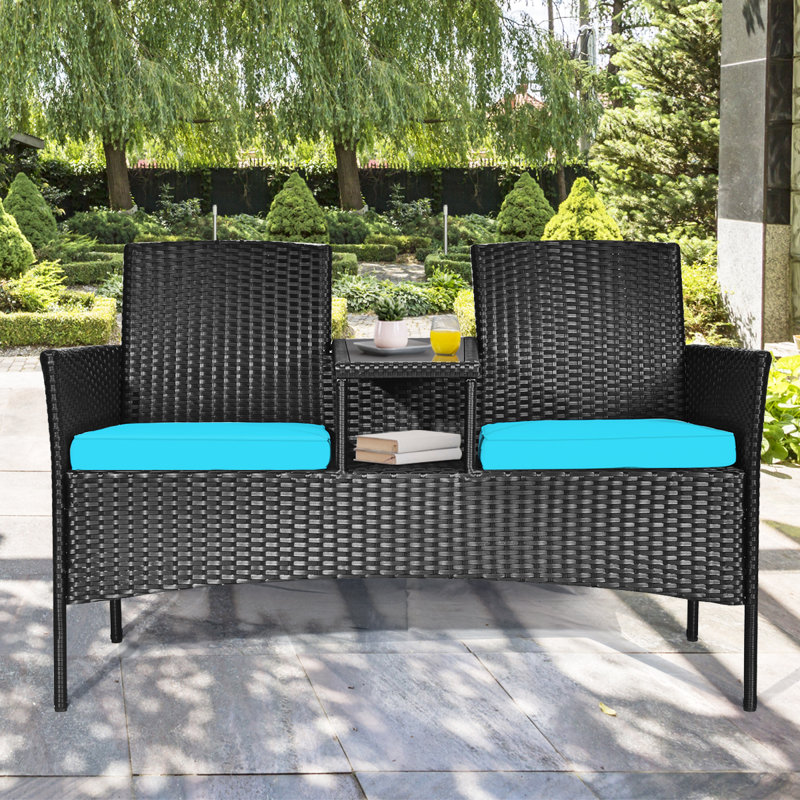 Jamarii 2 Persons Patio Seating Group with Built-in Coffee Table, Blue