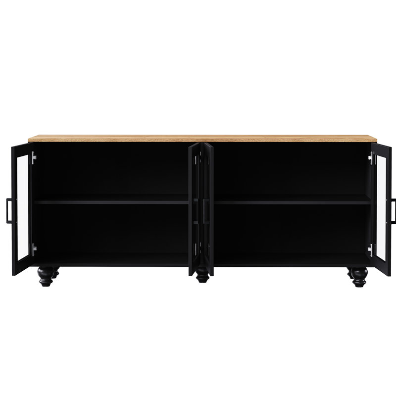 Buffet 70 po compatible avec téléviseur, noyer noir et foncé, tablettes réglables, armoire intérieure élégante avec portes en verre, grand espace de rangement