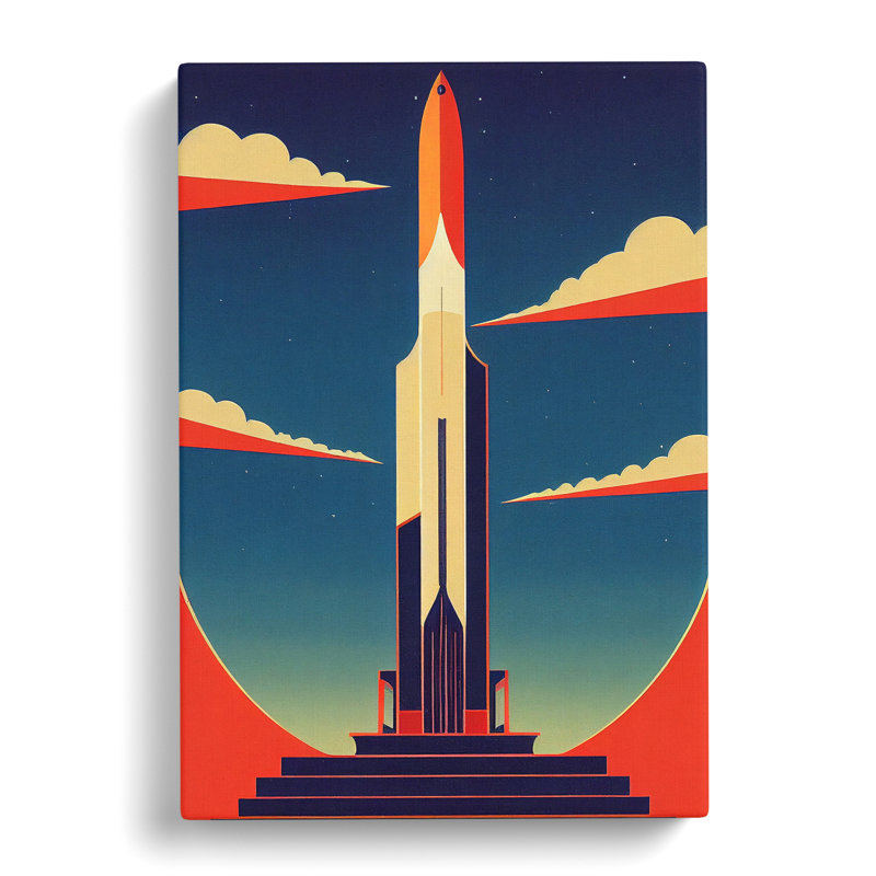 Spaceship Rocket Art Deco No.2 - Wrapped Canvas Print, 50cm H x 35cm W x 3cm D
